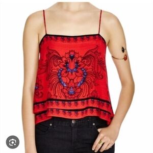 Free People Scarf Top Red Blue Boho Flowy Convertible Layered